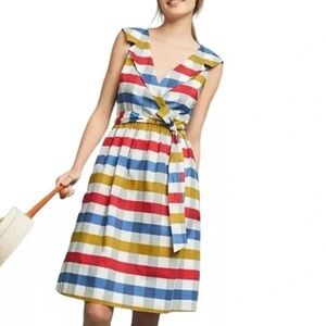Maeve Cricket Club Fit & Flare Red Blue Dress Cotton Gingham‎ Belted- 0